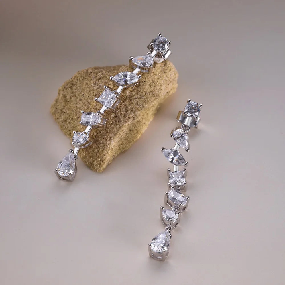 JAC Silver Top Fine Women Jewellery 925 Sterling Silver 5A Cubic Zirconia Shiny Tassel Multiple Stone Stud Earrings for Women