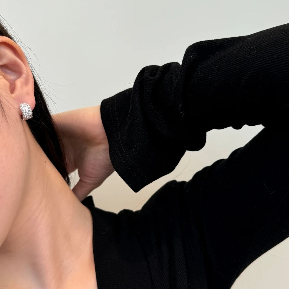 JAC Silver New Rhodium 14K Gold Plated 925 Sterling Silver Chunky 5A CZ Cubic Zircon Clip On Hoop Earrings for Women