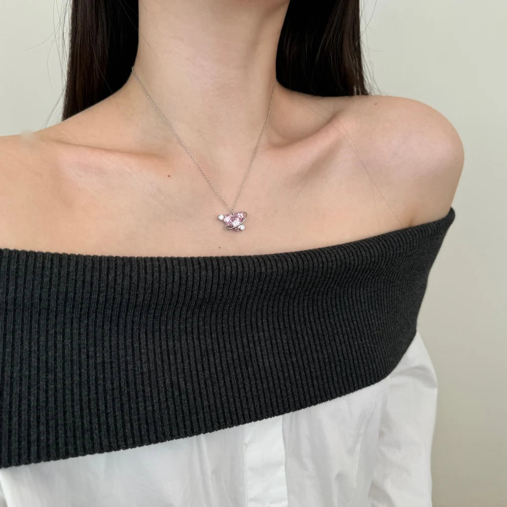 JAC Silver Fashion New Arrival S925 Silver Fade Free Link Chain 5A Cubic Zirconia Pink Diamond Heart Love Pendant Necklace Jewelry