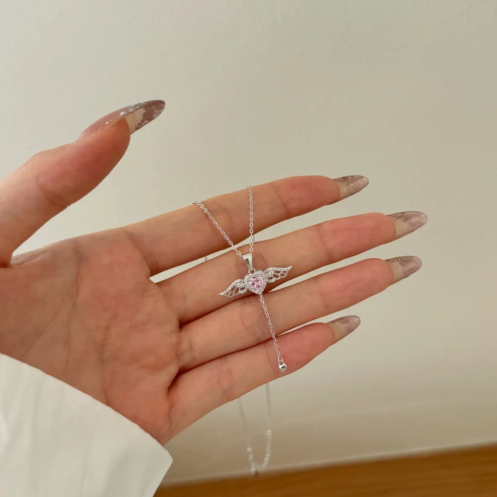 JAC Silver Elegance Fine Fashion Jewelry 925 Silver Link Chain 5A Cubic Zircon Tassel Heart Wings Angel Love Pendant Necklaces