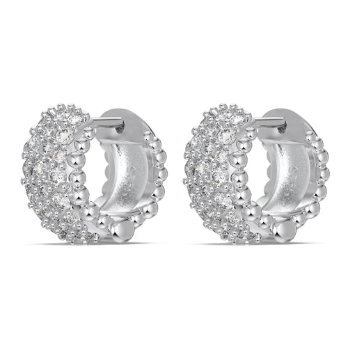 JAC Silver New Rhodium 14K Gold Plated 925 Sterling Silver Chunky 5A CZ Cubic Zircon Clip On Hoop Earrings for Women
