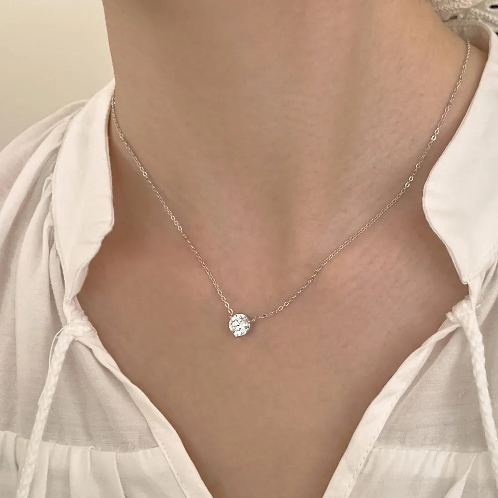 JAC Silver Classic Collection High Jewel 925 Sterling Silver 6.5mm Solitaire 5A Cubic Zirconia Pendant Necklace Jewelry for Women