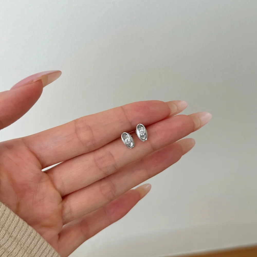 JAC Silver Unique Design 925 Sterling Silver Non Tarnish Non Fade Oval Shape Frosted Surface Circle 5A Cubic Zirconia Stud Earrings