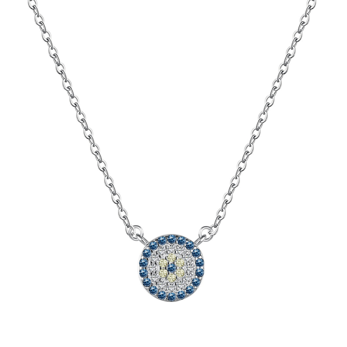 Jac Silver 925 Sterling Silver Blue & White Evil Eye Pendant Necklace – 5A Zircon Shine