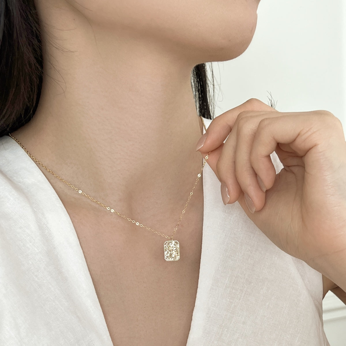 Jac Silver 14K Gold Plated Textured Rectangle Pendant Necklace – 925 Sterling Silver Base