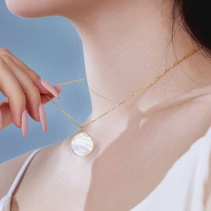 JAC Silver Dreamy Jewellery S925 Silver Rhodium 18K Gold Plated Link Chain Circle White Shell Hive Texture Pendant Necklace for Women