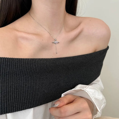JAC Silver Elegance Fine Fashion Jewelry 925 Silver Link Chain 5A Cubic Zircon Tassel Heart Wings Angel Love Pendant Necklaces