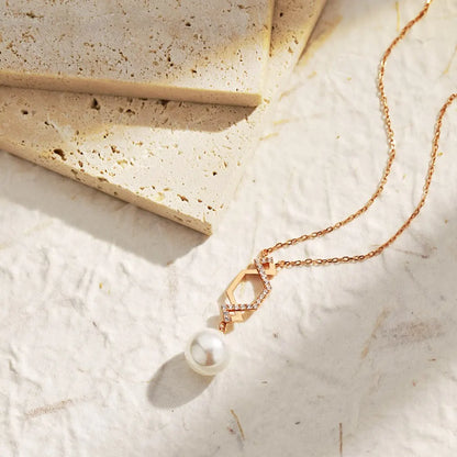 JAC Silver Elegant Design Women S925 Silver Rose Gold Plated Link Chain Diamond 5A Cubic Zirconia Dangle Pearl Pendant Necklace