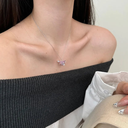 JAC Silver Fashion New Arrival S925 Silver Fade Free Link Chain 5A Cubic Zirconia Pink Diamond Heart Love Pendant Necklace Jewelry