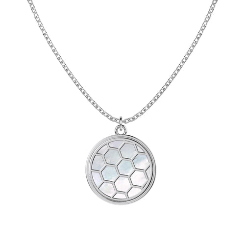JAC Silver Dreamy Jewellery S925 Silver Rhodium 18K Gold Plated Link Chain Circle White Shell Hive Texture Pendant Necklace for Women