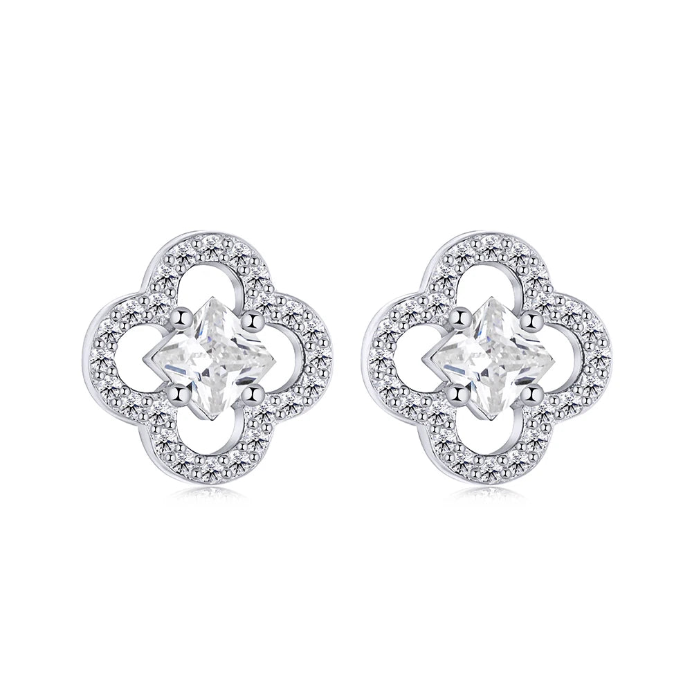 JAC Silver High Quality Shiny Diamond 5A CZ Stone 18K Gold Plate S925 Sterling Silver Flower Women Stud Earrings Jewelry