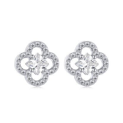 JAC Silver High Quality Shiny Diamond 5A CZ Stone 18K Gold Plate S925 Sterling Silver Flower Women Stud Earrings Jewelry