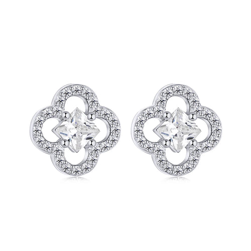 JAC Silver High Quality Shiny Diamond 5A CZ Stone 18K Gold Plate S925 Sterling Silver Flower Women Stud Earrings Jewelry