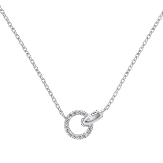 JAC Silver 925 Silver Link Chain 5A Cubic Zirconia Interlock Double Circle Pendant Necklace for Daily Accessories Jewelry