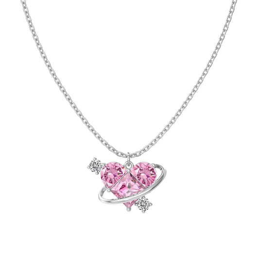 JAC Silver Fashion New Arrival S925 Silver Fade Free Link Chain 5A Cubic Zirconia Pink Diamond Heart Love Pendant Necklace Jewelry