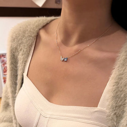 JAC Silver Unique Design S925 Silver Rhodium Plated Link Chain 5A Cubic Zirconia Austrian Crystal Butterfly Pendant Necklace