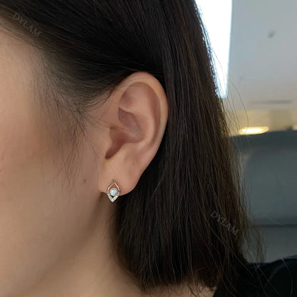 JAC Silver Korean Simple Style 18K Gold Plated S925 Sterling Silver Women Stud Pearl Earrings Fashion