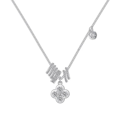 JAC Silver Dainty Design 925 Silver Rhodium  Plated Link Chain 5A Zirconia Four Leaf Clover Twisted Circle Pendant Necklaces
