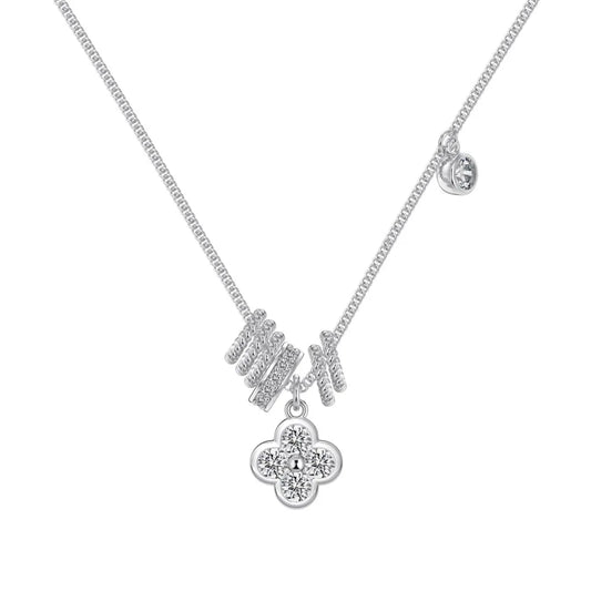 JAC Silver Dainty Design 925 Silver Rhodium  Plated Link Chain 5A Zirconia Four Leaf Clover Twisted Circle Pendant Necklaces