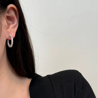 JAC Silver Stylish Jewellery C Shape Circle Hoop Stud Earrings Jewelry Accessories with Sterling Silver Baguette 5A Cubic Zirconia