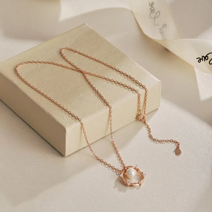 JAC Silver Best Valentine Days Gift Dainty Design 925 Sterling Silver Diamond Rose Gold Plated Shell Pearl Pendant Necklace