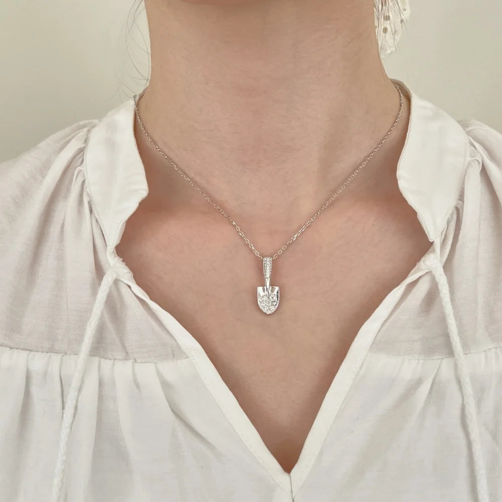 JAC Silver Fashion Jewelry Manufacturer S925 Silver Link Chain 5A Zirconia Shovel Arrow Pendant Necklace for Women Unique Jewel