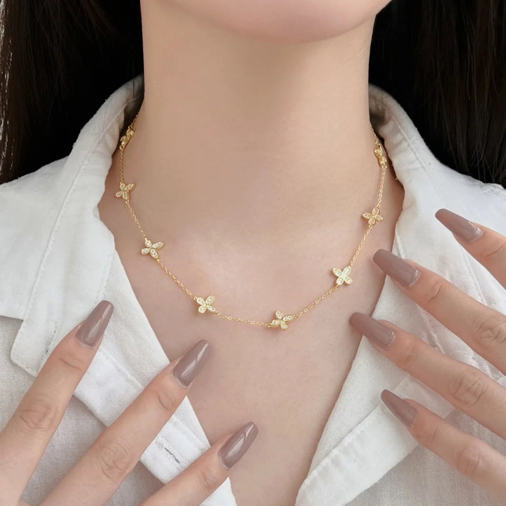 JAC Silver Exquisite Design S925 Silver Rhodium 18K Gold Plated Link Chain 5A Zirconia Butterfly Pendant Necklace Jewelry for Women