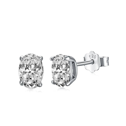 JAC Silver Minimalist Design 925 Sterling Silver Rhodium Plated Diamond 5A Zirconia Oval Shape Stud Earrings for Women Daily Wear