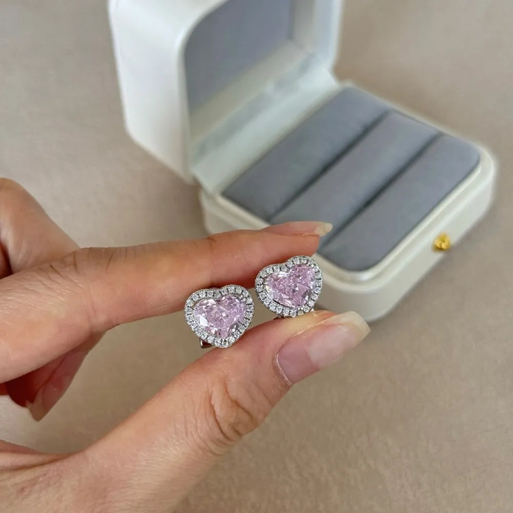 JAC Silver Top Fine Fashion Jewelry Non Tarnish Sterling Silver 8A Crushed Iced Out Cut Cubic Zirconia Heart CZ Clip On Earrings