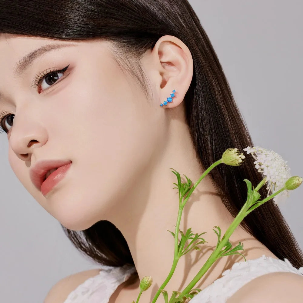 JAC Silver Elegance Fine Jewelry Women S925 Silver Rhodium Plated Hypoallergenic Dainty Bar-shaped Synthetic Opal Stone Stud Earrings