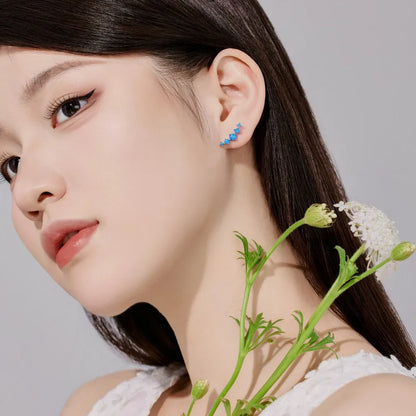 JAC Silver Elegance Fine Jewelry Women S925 Silver Rhodium Plated Hypoallergenic Dainty Bar-shaped Synthetic Opal Stone Stud Earrings