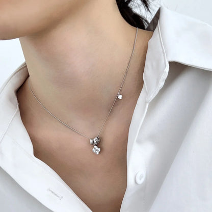 JAC Silver Dainty Design 925 Silver Rhodium  Plated Link Chain 5A Zirconia Four Leaf Clover Twisted Circle Pendant Necklaces