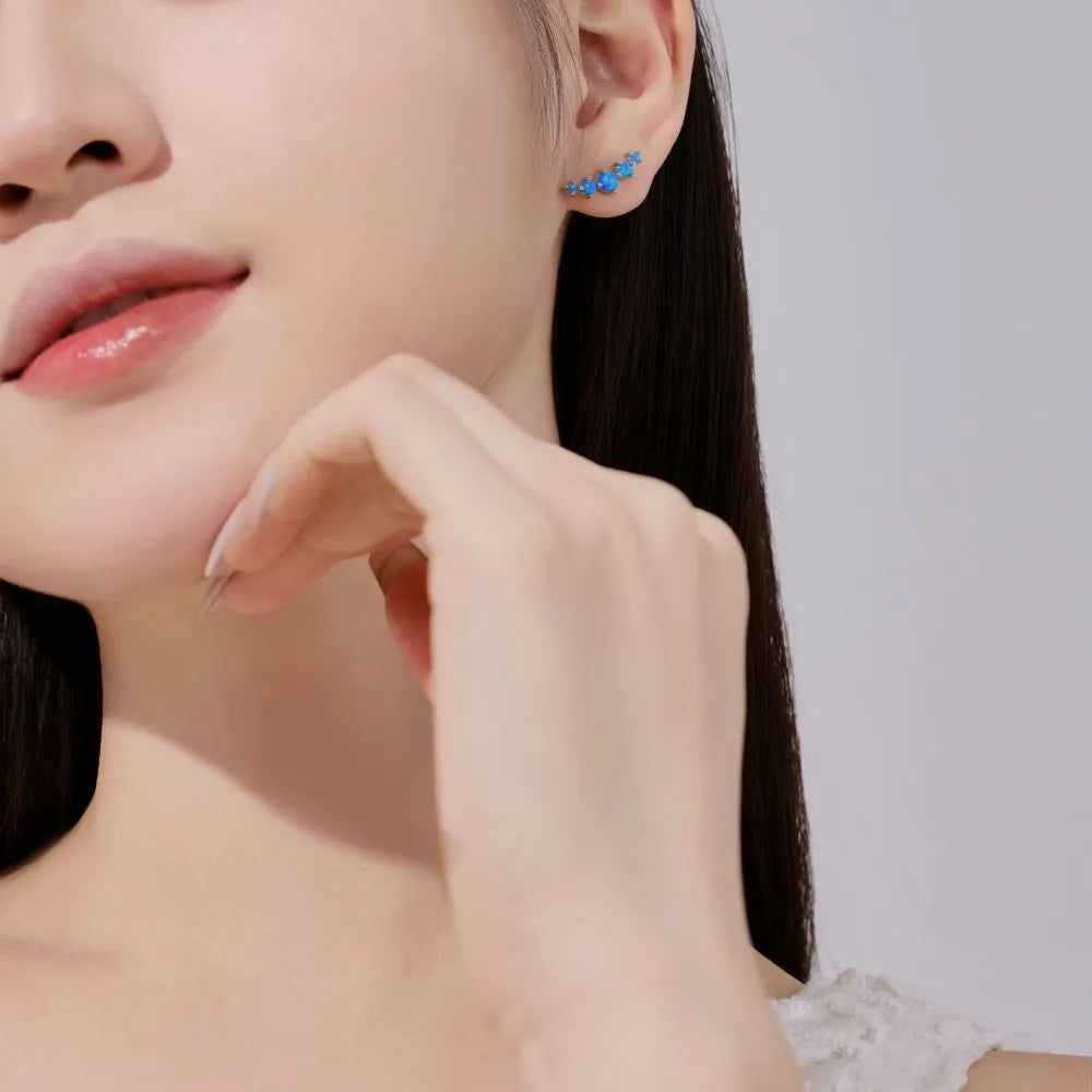 JAC Silver Elegance Fine Jewelry Women S925 Silver Rhodium Plated Hypoallergenic Dainty Bar-shaped Synthetic Opal Stone Stud Earrings