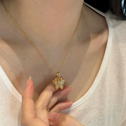 JAC Silver Butterfly Pendant Necklaces Gold Plated Sterling Silver Link Chain 5A Cubic Zirconia Butterfly Pendant Necklace for Women