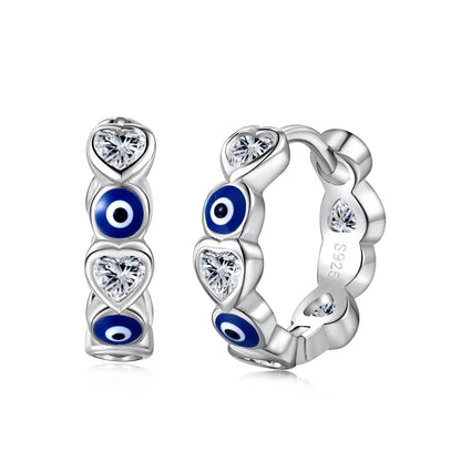 JAC Silver Tiny S925 Silver Evil Blue Eyes Enamel 5A Zirconia Faith Sapphire Spiritual Turkish Protection Hoop Earrings