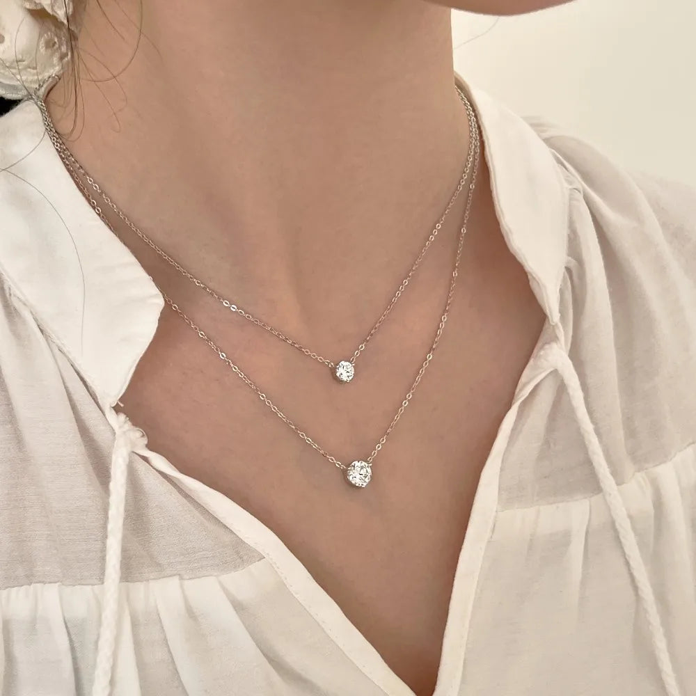 JAC Silver Classic Collection High Jewel 925 Sterling Silver 6.5mm Solitaire 5A Cubic Zirconia Pendant Necklace Jewelry for Women
