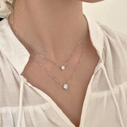 JAC Silver Classic Collection High Jewel 925 Sterling Silver 6.5mm Solitaire 5A Cubic Zirconia Pendant Necklace Jewelry for Women