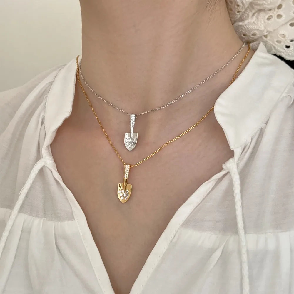 JAC Silver Fashion Jewelry Manufacturer S925 Silver Link Chain 5A Zirconia Shovel Arrow Pendant Necklace for Women Unique Jewel