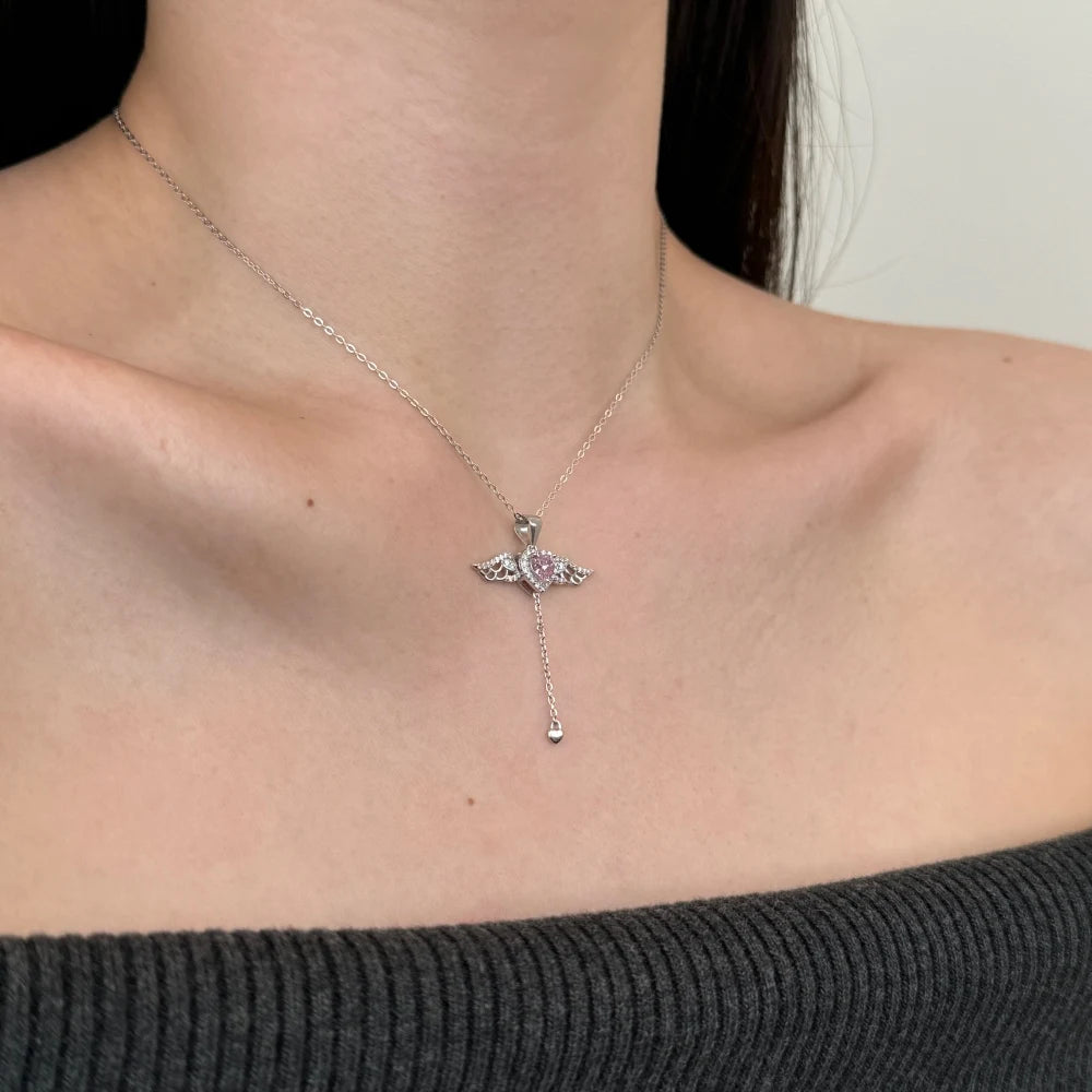JAC Silver Elegance Fine Fashion Jewelry 925 Silver Link Chain 5A Cubic Zircon Tassel Heart Wings Angel Love Pendant Necklaces