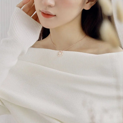 JAC Silver Best Valentine Days Gift Dainty Design 925 Sterling Silver Diamond Rose Gold Plated Shell Pearl Pendant Necklace