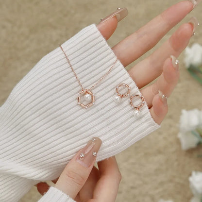 JAC Silver Best Valentine Days Gift Dainty Design 925 Sterling Silver Diamond Rose Gold Plated Shell Pearl Pendant Necklace