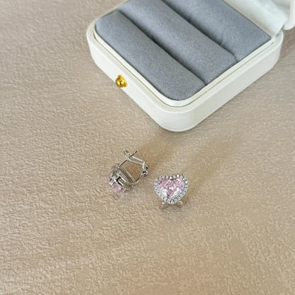 JAC Silver Top Fine Fashion Jewelry Non Tarnish Sterling Silver 8A Crushed Iced Out Cut Cubic Zirconia Heart CZ Clip On Earrings