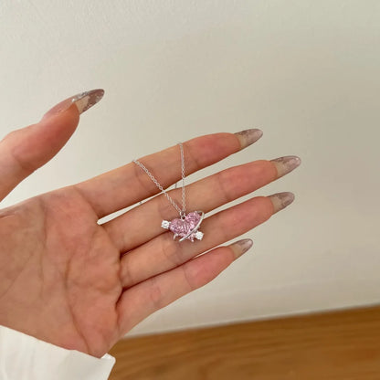 JAC Silver Fashion New Arrival S925 Silver Fade Free Link Chain 5A Cubic Zirconia Pink Diamond Heart Love Pendant Necklace Jewelry