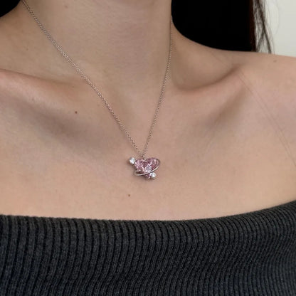 JAC Silver Fashion New Arrival S925 Silver Fade Free Link Chain 5A Cubic Zirconia Pink Diamond Heart Love Pendant Necklace Jewelry