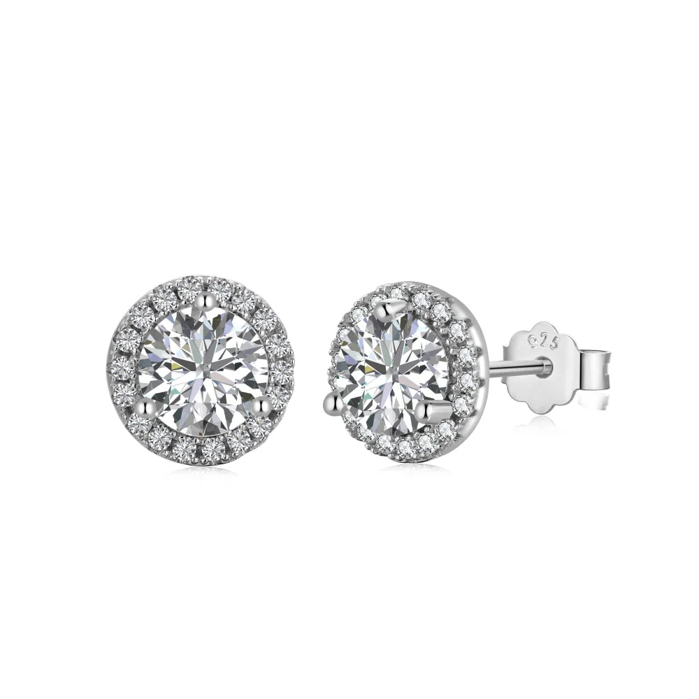 JAC Silver Trendy 925 Sterling Silver Stud Earrings Earrings for Girls Fashion Jewelry 5A Cubic Zirconia Halo Earrings for Women