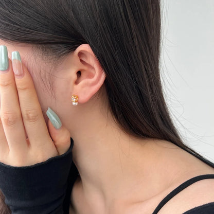 JAC Silver Exclusive Fashion Fine Women Jewelry S925 Silver 18K Gold Tarnish Free Horns 5A Zirconia Fresh Water Pearl Stud Earrings