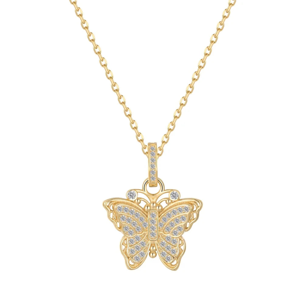 JAC Silver Butterfly Pendant Necklaces Gold Plated Sterling Silver Link Chain 5A Cubic Zirconia Butterfly Pendant Necklace for Women