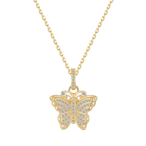 JAC Silver Butterfly Pendant Necklaces Gold Plated Sterling Silver Link Chain 5A Cubic Zirconia Butterfly Pendant Necklace for Women