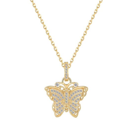 JAC Silver Butterfly Pendant Necklaces Gold Plated Sterling Silver Link Chain 5A Cubic Zirconia Butterfly Pendant Necklace for Women