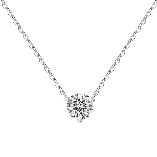 JAC Silver Classic Collection High Jewel 925 Sterling Silver 6.5mm Solitaire 5A Cubic Zirconia Pendant Necklace Jewelry for Women